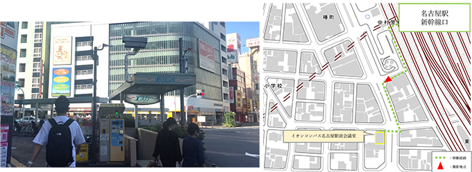 大通りにでると、椿町交差点という信号に突き当たります。その交差点を左に曲がり、少し歩くとすぐ右手に茶色のビルが見えてきます