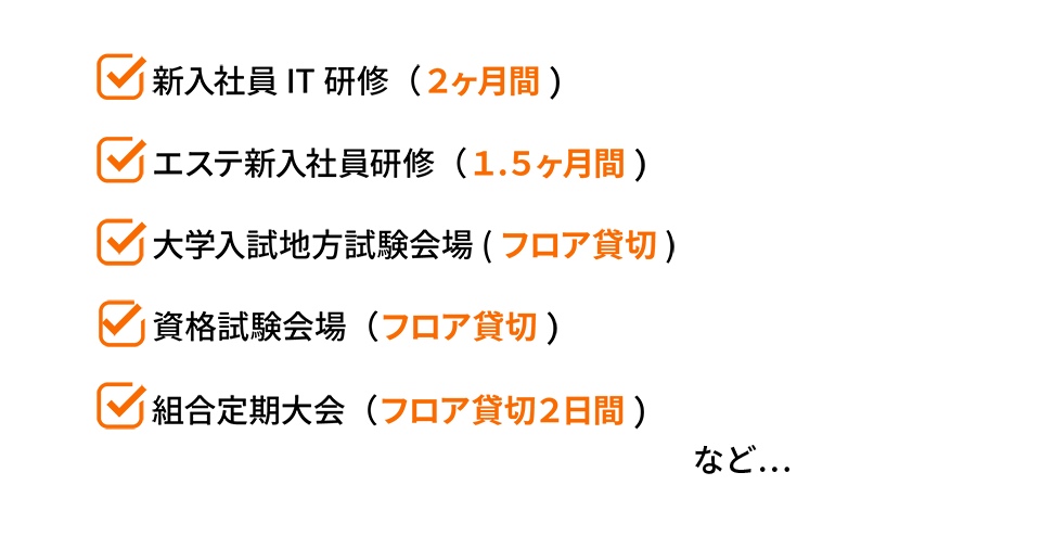 長期・フロア丸ごと貸切の利用実績例